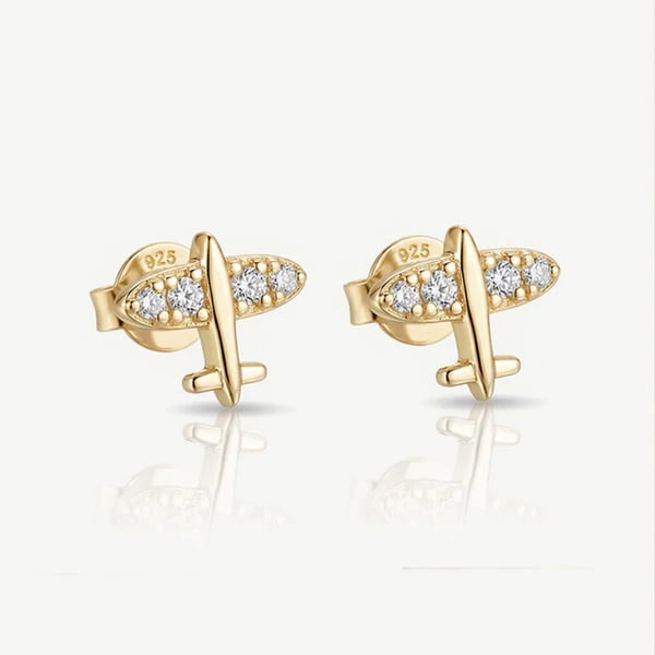 MUCHV Tiny Airplane Stud Earrings