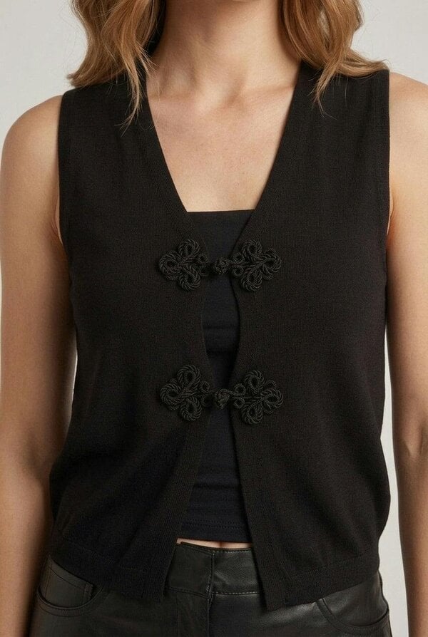 Izabel London Mandarin Button V-Neck Sleeveless Top