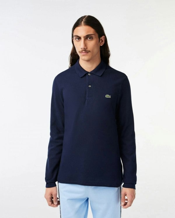 Lacoste Original L.12.12 Mens Long Sleeve Cotton Polo Shirt - Navy Blue 166