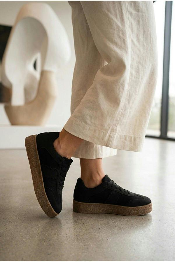 Sybil Faux Suede Platform Trainers - Black