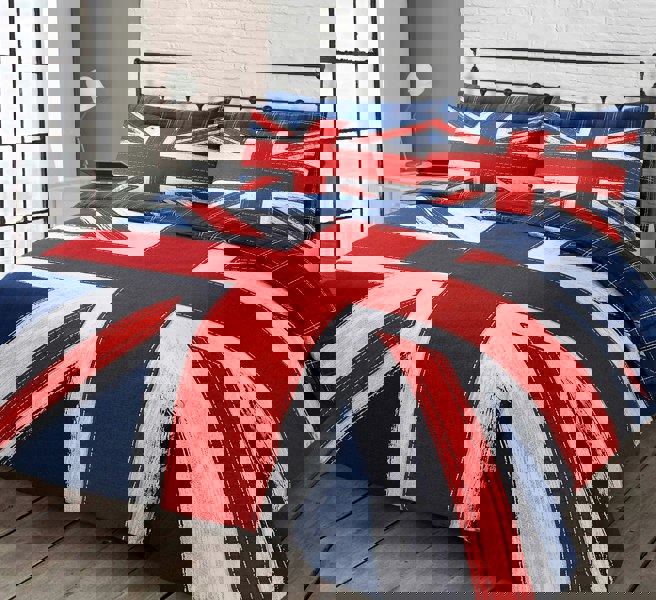 Velosso Union Jack Reversible Printed Cotton Blend Duvet Cover and Pillowcase Set