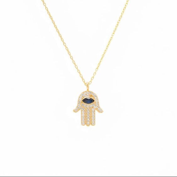 Spero London Sterling Silver Large Hamsa Hand Necklace Blue Eye