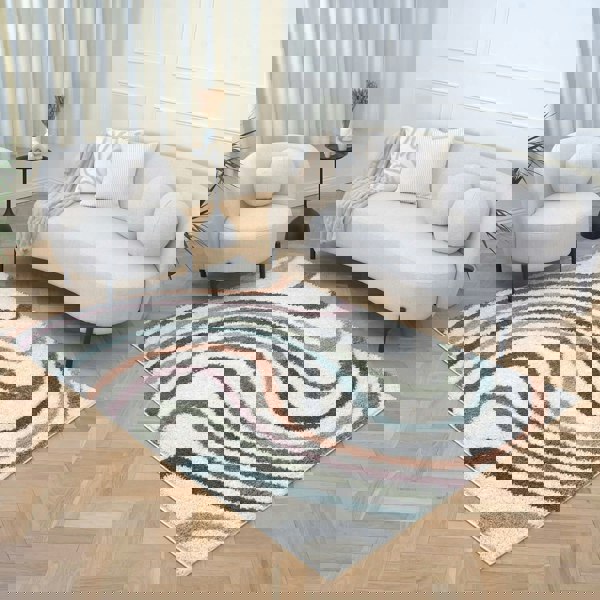 Moodi Shaggy Multicolour Rug, Striped design, Easy to clean| THE RUG