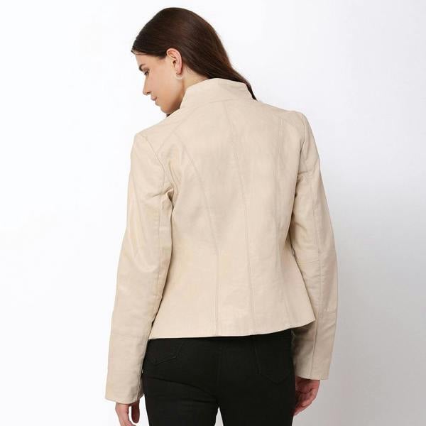 Women’s Cream Leather Jacket – Reilly 4