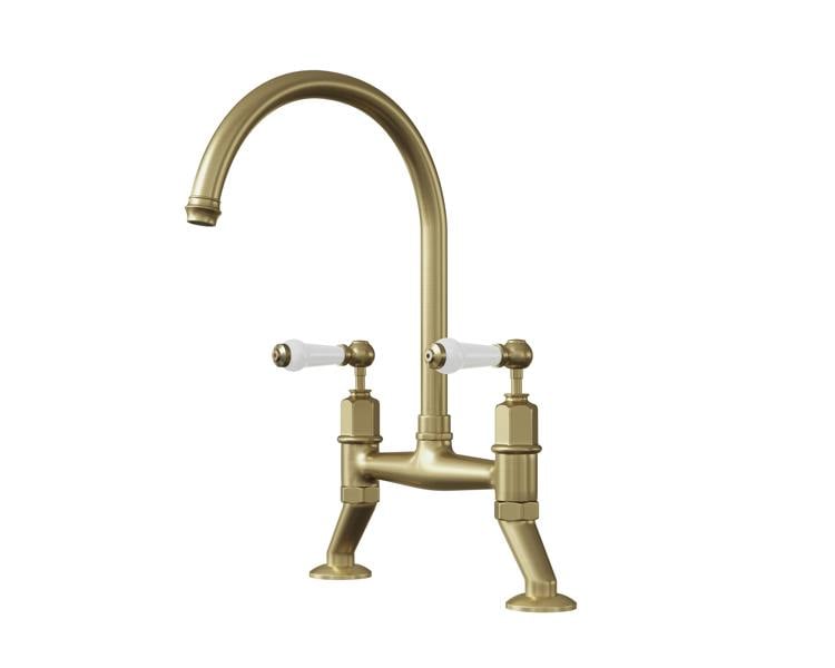 Flode Larvik | Kitchen Dual Lever Bridge Mixer Tap | Brushed Brass Finish