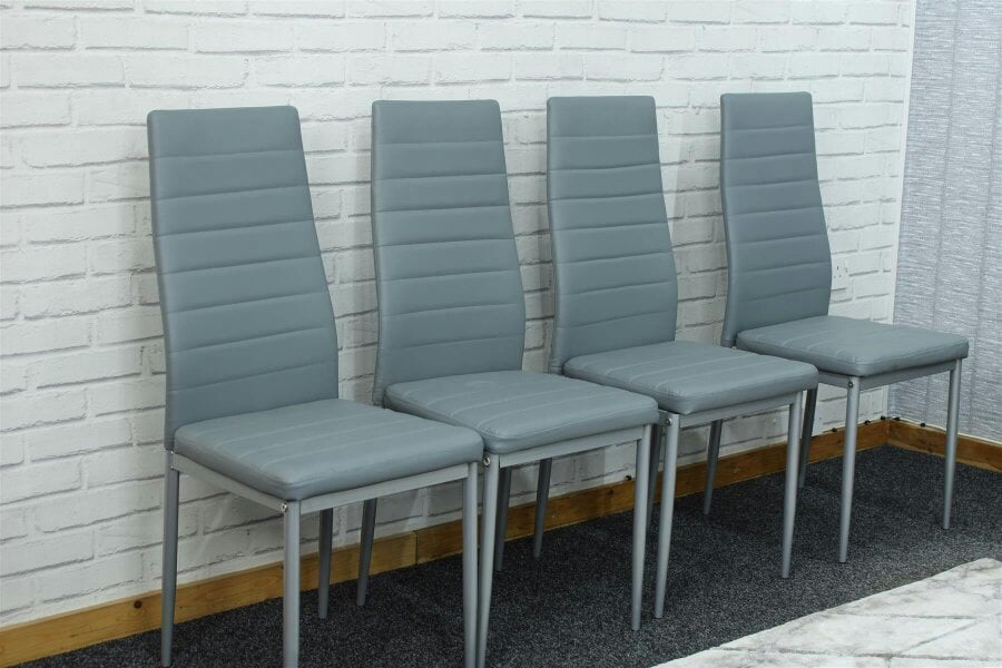 Kosy Koala Stone Effect Dining Table Set With 4 Grey Faux Leather Chairs Dining Room Furniture