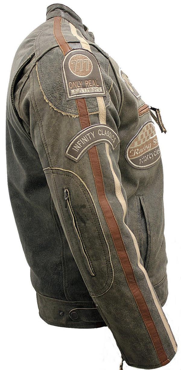 Infinity Leather Mens Racing Moto Badges Biker Leather Jacket
