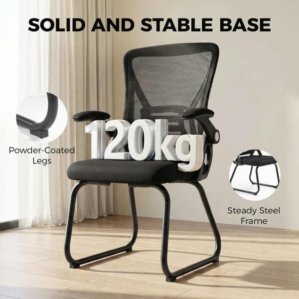 Office Chair, Ergonomic Desk Chair No Wheels with Mesh Backrest and Steel Legs for Home Conference Room, Black