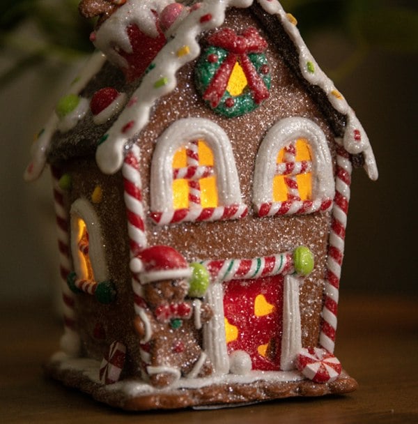 Samuel Alexander 14cm Battery Operated Light up Gingerbread Candy Cottage with Warm White LEDs