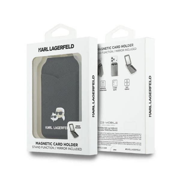 Karl Lagerfeld Karl & Choupette Magnetic Card Holder with Stand and Mirror Black - KLWMSMPGKCHPK