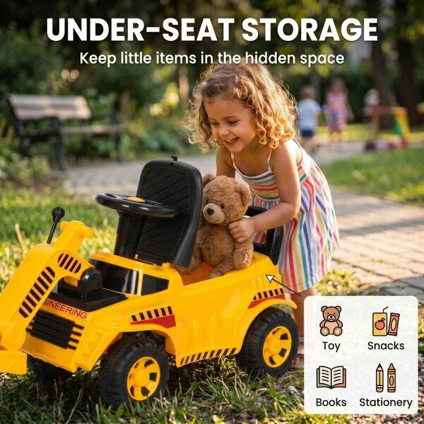 Ride On Tractor, Kids Bulldozer Pull Cart with Horn, Storage, Front Roller, Ride-On Car for Ages 1-4 Years, Yellow