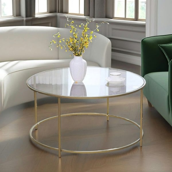 Rafaelo Mobilia Industrial Tempered Glass Round Coffee Table Gold