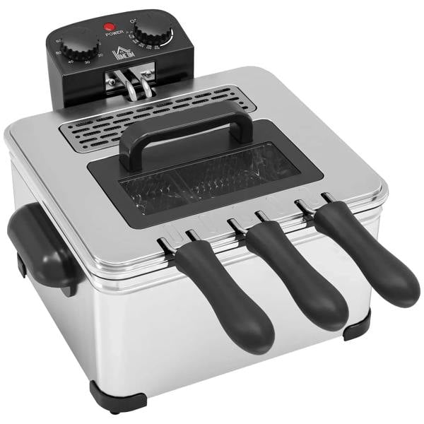 Stainless steel deep fat fryer with viewing window, control panel and removable basket handles