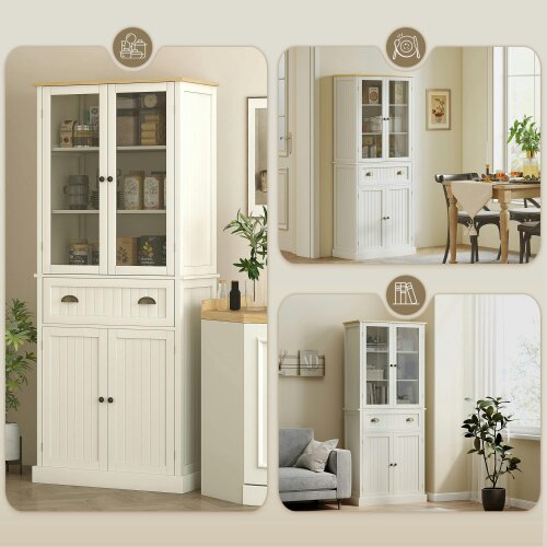 Wyld Haus Fidozi Wooden Cream White 5 Tier Freestanding Kitchen Cupboard With Adjustable Shelves And Drawer