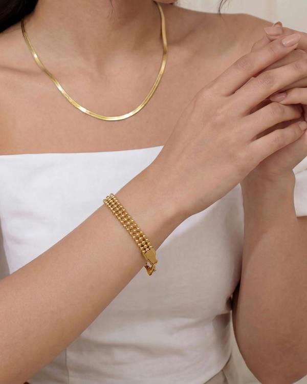 Elk & Bloom Triple Beaded Satellite Chain 14K Gold Link Bracelet