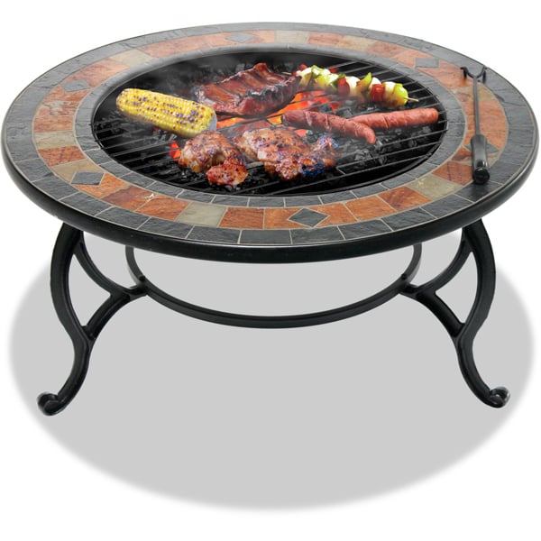 Homeology LANIAKA Lavish Garden and Patio Planter, Heater Fire Pit Brazier, Coffee Table, Barbecue and Ice Bucket with Slate Tiles