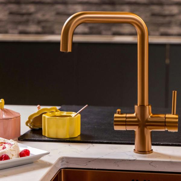 Flode Kyld 4 in 1 Instant Boiling & Cold Water Tap with Filtered Chilled Water | Brushed Copper Finish