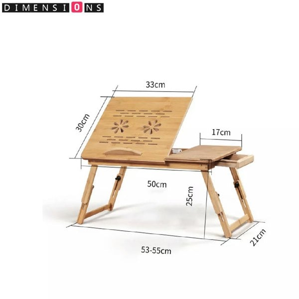 Modcraft Adjustable Bamboo Laptop Bed Tray Table with Drawer, Folding Stand for 14" Laptops, Portable Desk