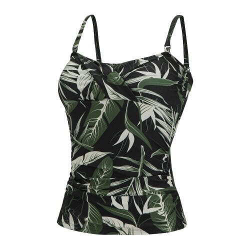 Regatta Womens/Ladies Aceana III Tropical Leaves Tankini Top - Green/White/Black