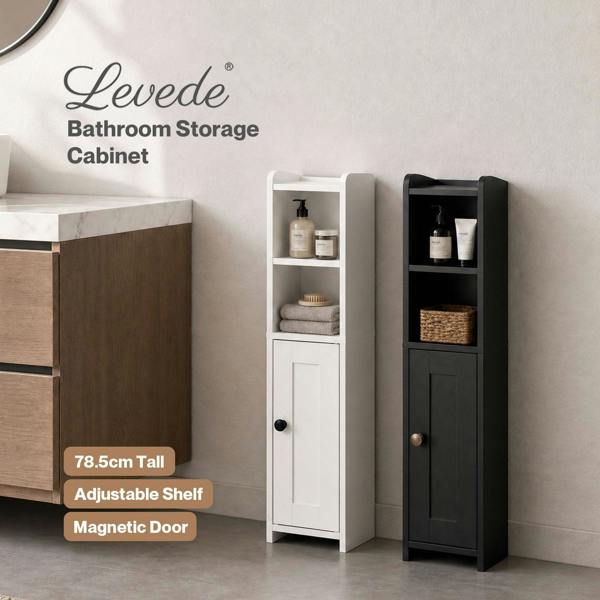 Levede Bathroom Cabinet Slim Corner Storage Adjustable Shelves PB MDF