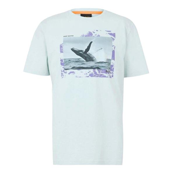 Boss Mens Whale Cotton T-Shirt - Blue - 