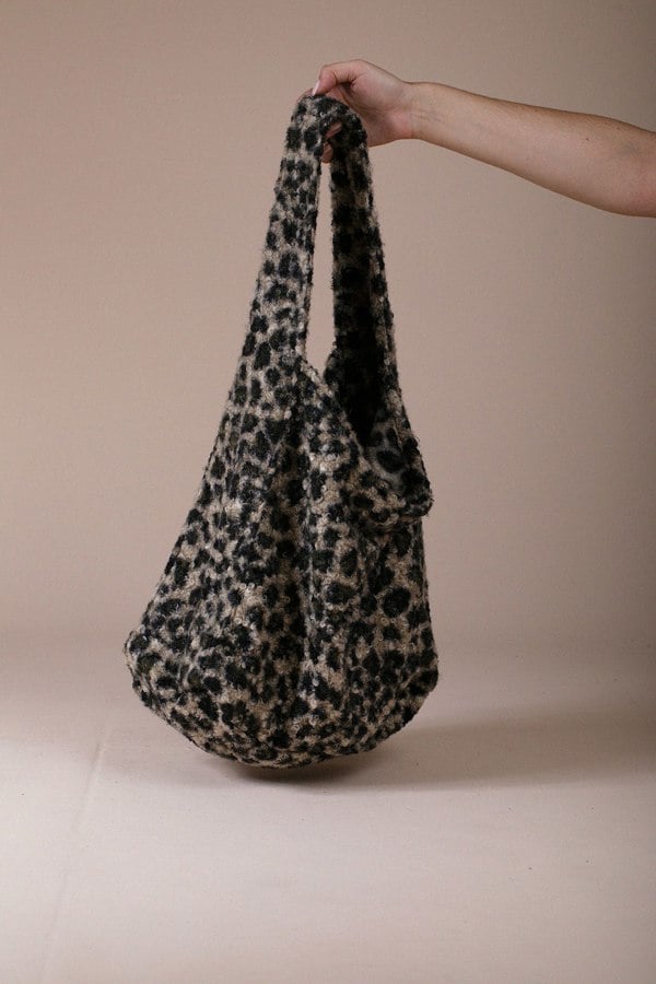 SVNX Borg Hobo Bag In Beige Leopard