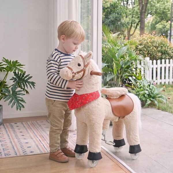 Ride on Horse Pedal Ride On Walking Horse Toy Rotatable Head Neighing Sound, Light Brown