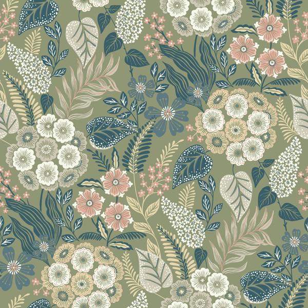 Grandeco Alice Retro Mid Century Floral Textured Wallpaper, Blue Green