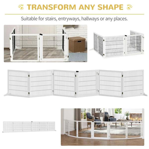 White modular pet gate with black wire mesh panels for flexible use