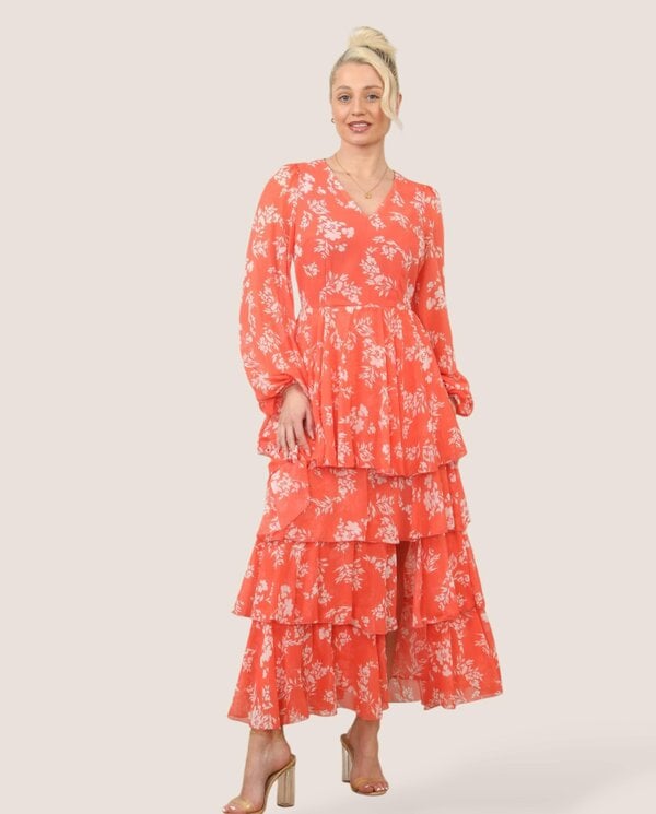 Radiance Chiffon Ruffle Maxi Dress – Floral Elegance for Every Occasion