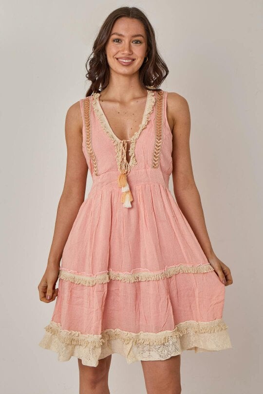 Elaina Fashion Boho Tiered Tassel Detail Dress