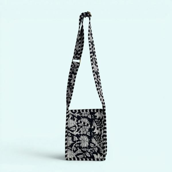 Hayley & Co Mini Cross Body Bag - Black and White Block Print Floral