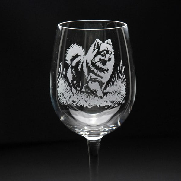 Glyptic Glass Art Pomeranian Dog Crystal Wine Glass - Hand Etched/Engraved Gift