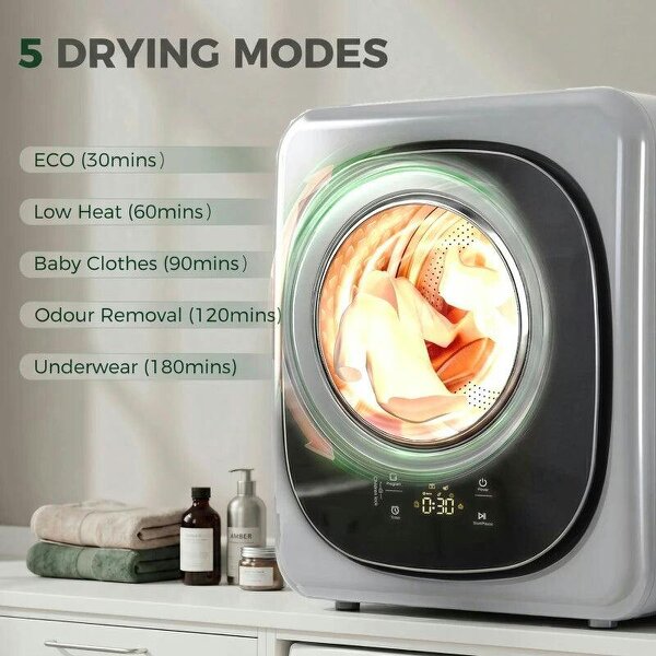 4kg Vented Tumble Dryer with 5 Drying Mode, 800W Compact Freestanding Front Tumble Dryer, Silver