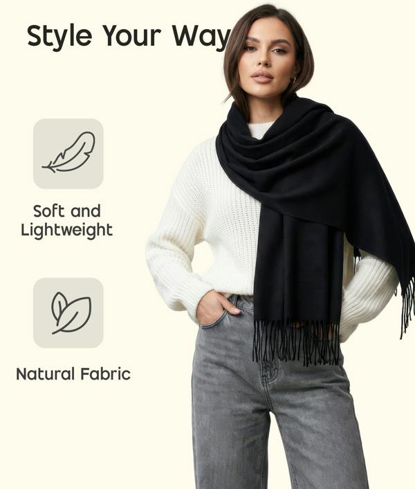 VIA MONTEN Women’s Oversized Winter Scarf Wrap with Fringe, Soft Long Shawl for Cold Weather Styling