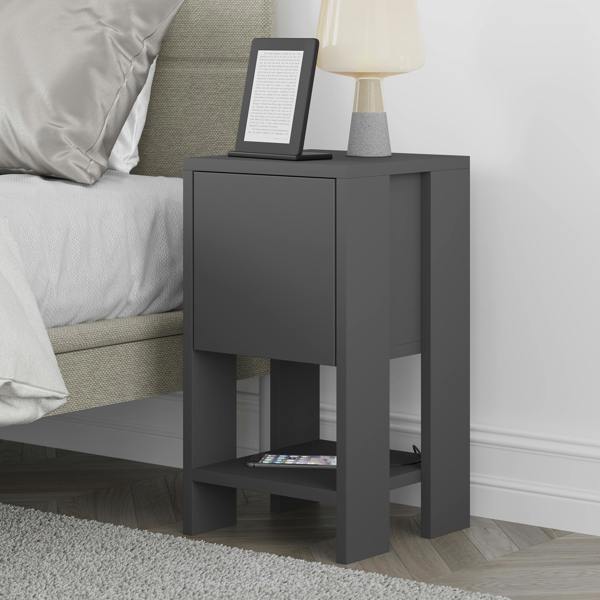 Decortie Ema Modern Bedside Table with Storage Drop-Door Cabinet 30cm Width