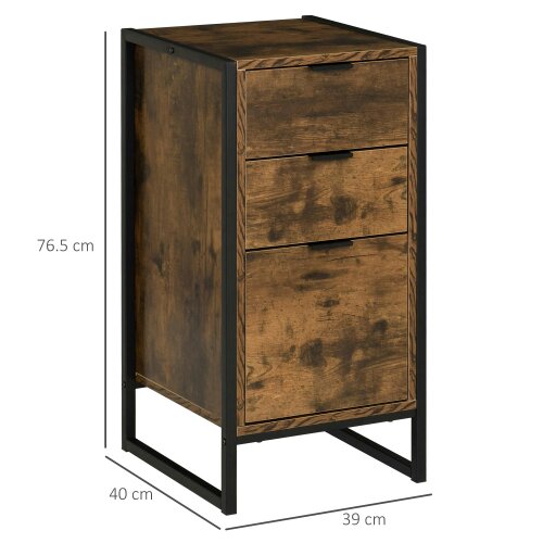 Wyld Haus Naba Metal and Wood Rustic Brown Set Of 2 Industrial 3 Drawer Storage Bedside Tables