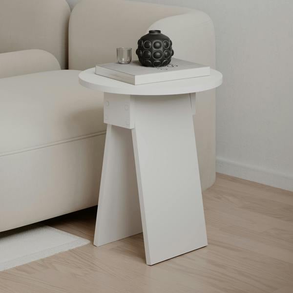 Decortie Modern Chen Side Table Round Shape Particle Board 2 Legs Coffee Table 42(W)x42(D)x50(H) cm