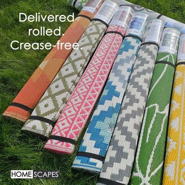 HOMESCAPES Outdoor Rug Luxury Waterproof Reversible Recycled, For Garden, Anya Aztec