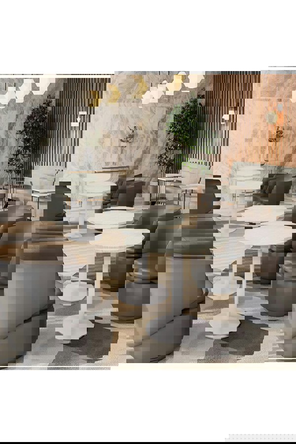 Living and Home Round Wooden Top Coffee Table with Metal Base