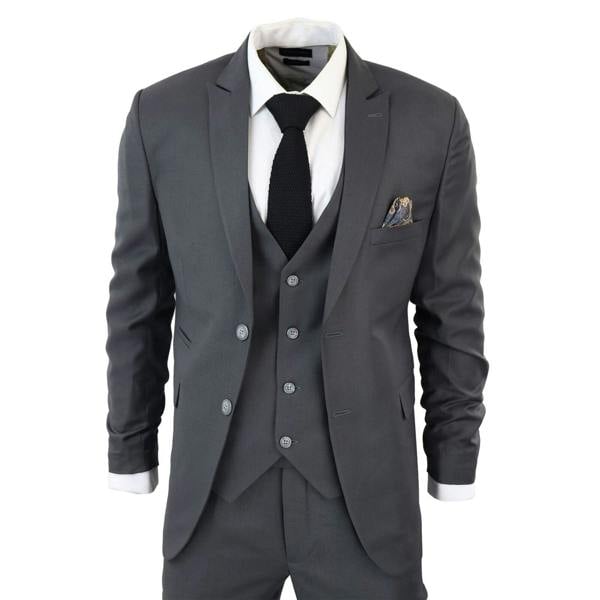 TruClothing Mens IM1 Classic Plain Charcoal 3 Piece Suit