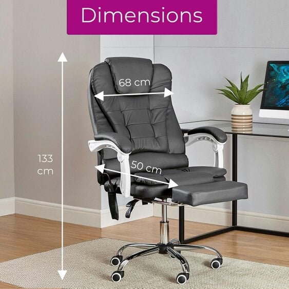 Neo Dark Grey Faux Leather Office Chair With Footrest & Massage Function