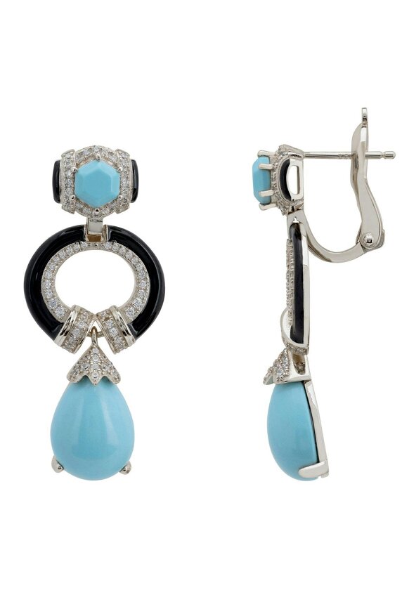 Latelita Clara Bow Turquoise & Enamel Drop Earrings Silver