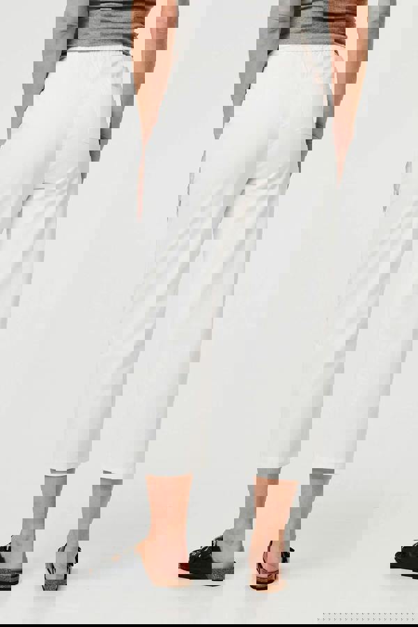 White | Tie High Waist Cropped Wide Trousers
