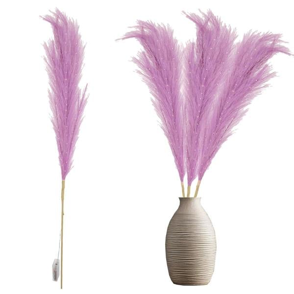 1cm Pink Prelit Pampas Grass Warm White LED Battery-Operated Artificial Decoration image 1