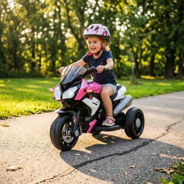 Kids Electric Motorcycle, 6V Ride on Motorcycle with 3 Wheels, LED Headlight, Music, Horn for Boys Girls 3-5 Y, Pink