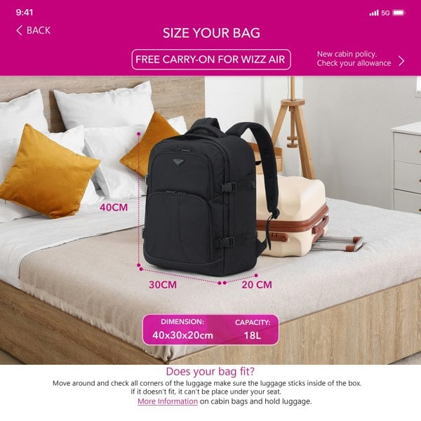 Flight Knight Underseat Backpack 40x30x20cm Wizz Air Free Carry On Luggage BA Jet2