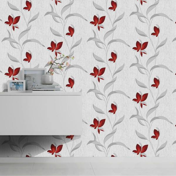 Fleur Floral Trail Sparkle Wallpaper - Red