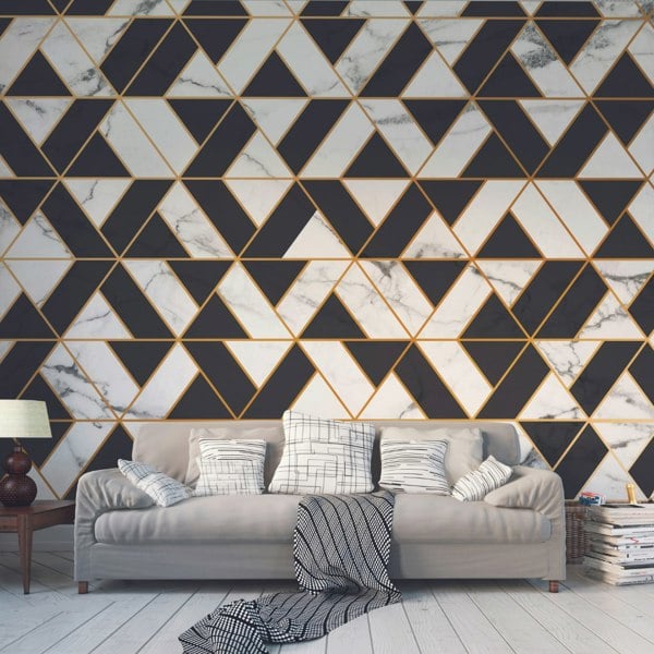Origin Murals Marbled Textured Geometric Wall Mural - White
