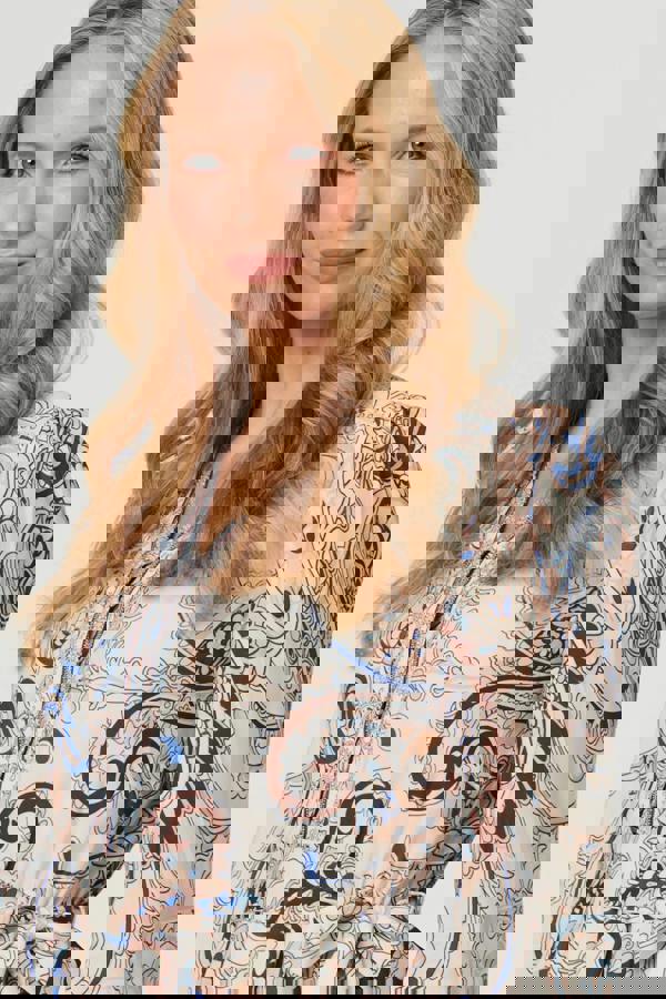 Blue | Abstract Tie Waist Knee Length Dress